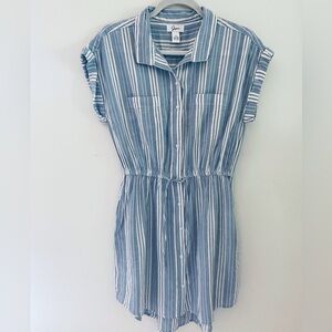 Japna Women’s Blue & White Striped Button-Front Shirt Dress Size L